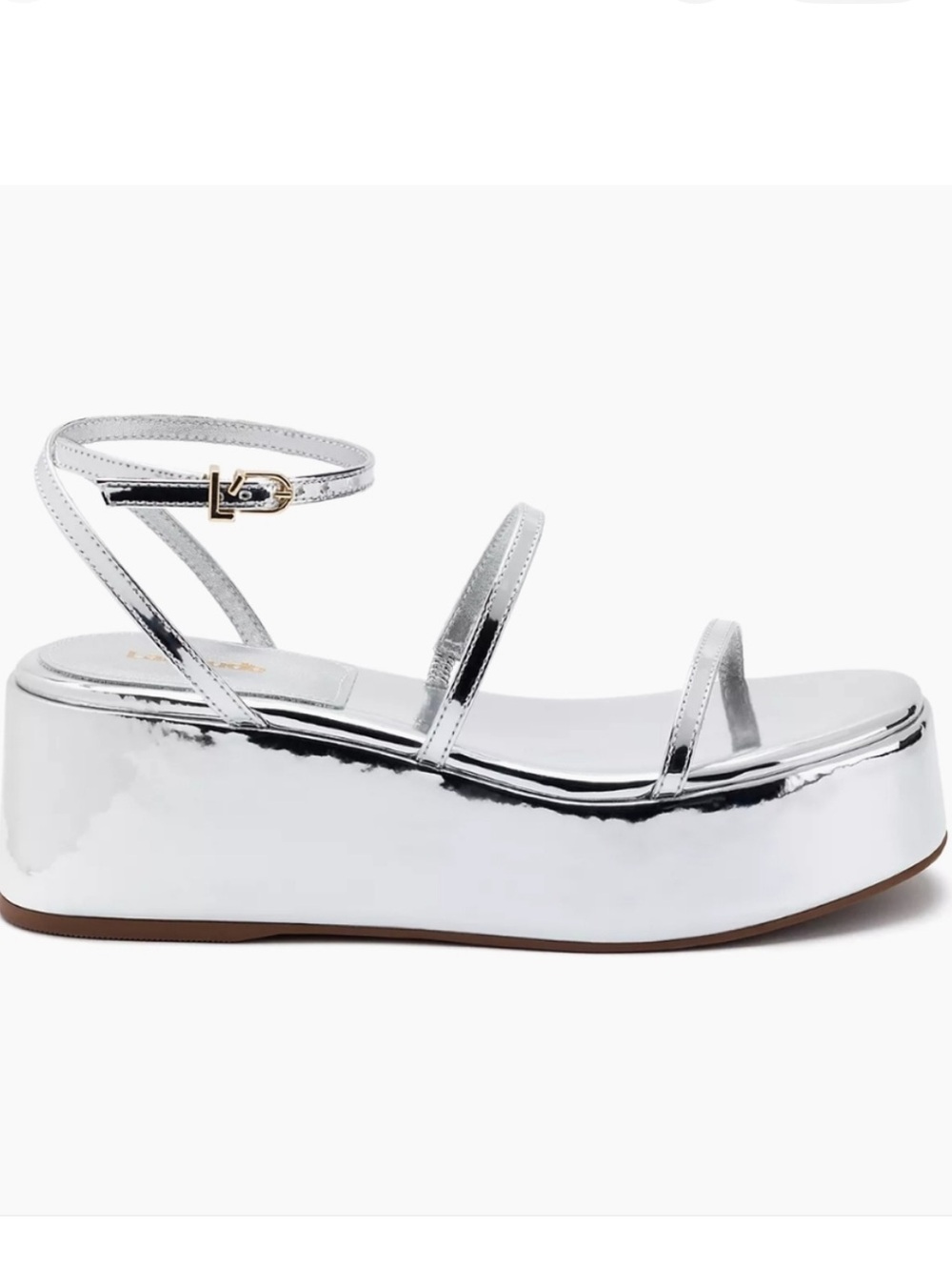 Larroude Gio Flatform Sandal Mirrored Silver Size 6.5